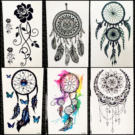 black henna dreamcatcher temporary tattoo sticker women tribal feather