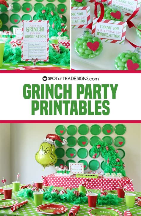 grinch party printables spot  tea designs