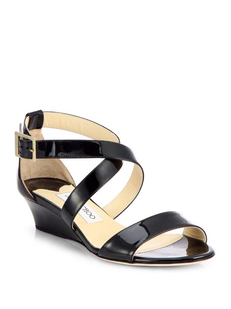 Jimmy Choo Chiara Patent Leather Wedge Sandals In Black Lyst