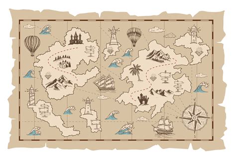 vector sketch    pirate treasure map hand drawn illustrations