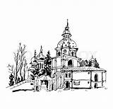 Monastery Drawing Sketch Kyiv Illustration Vector Ukraine Getdrawings Freehand Sketching Postcard Drawings sketch template