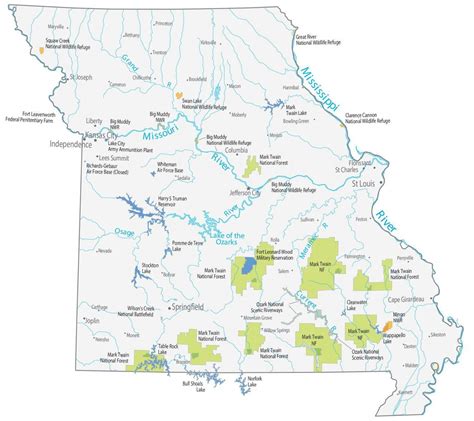 missouri state map places  landmarks gis geography