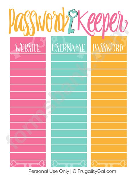 password keeper template printable