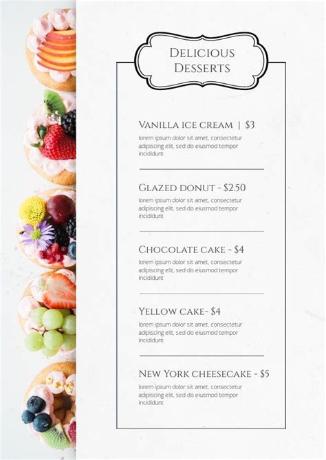 delicious desserts menu card template food menu template breakfast