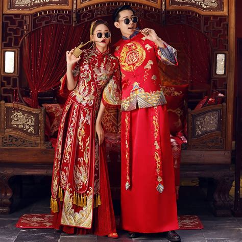 chinese traditional bride clothing pratensis style wedding dress female