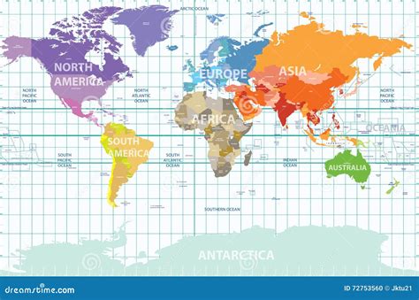 political map   world   continents separated  color