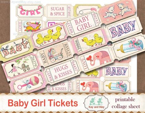 baby girl  printable collage sheet  ticket strips vintage