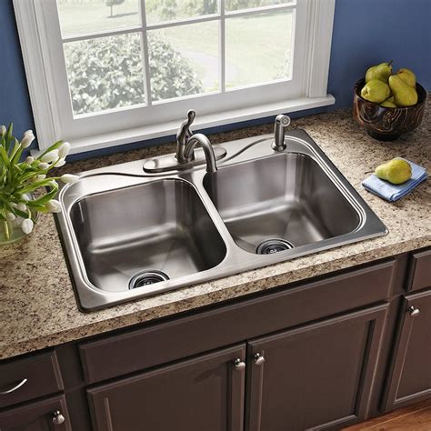 sterling southhaven drop       stainless steel double equal bowl  hole kitchen sink