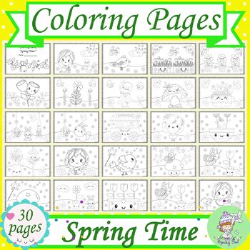 spring coloring pagescoloring book  spring girl tpt