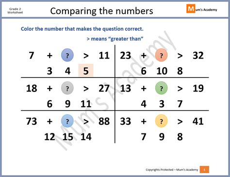 grade  worksheet comparing  numbers mums academy