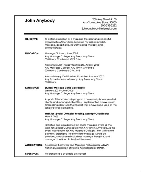 sample massage therapist resume templates