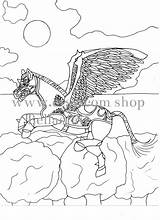 Horse Coloring Mythical Drawn Hand Clouds Moon Fantasy Drawing Wings Painting Getdrawings sketch template