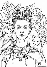 Frida Kahlo Coloring Pages Printable Portrait Self Necklace Thorns Para Obras Book Colorir Pinturas Info Drawing Supercoloring Painting Colorear Da sketch template