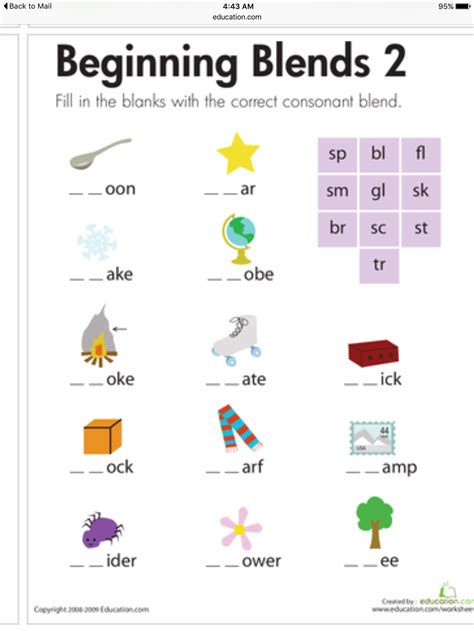 consonant blends worksheets  grade  jay sheets