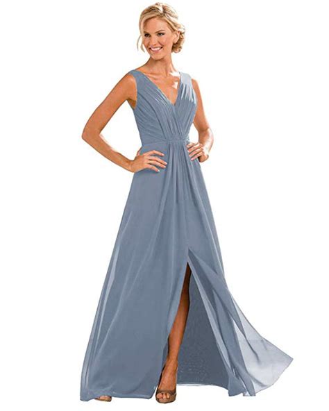 Stylefun Women S Mother Of The Bride Dresses Long Slit Chiffon Ruched V