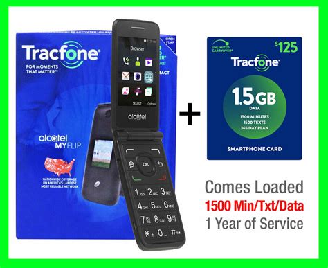 New Tracfone Alcatel Myflip A405dl Prepaid Flip Phone 1 Year 125