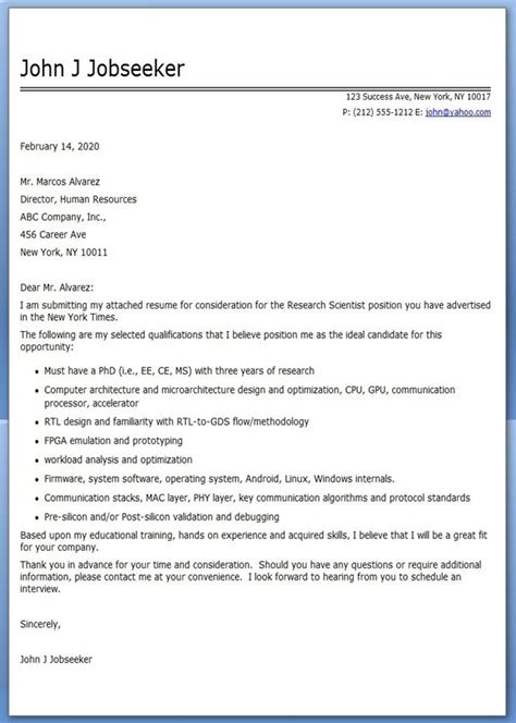 cover letter sample research professional research assistant cover