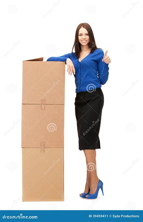 businesswoman with big boxes stock image image of business