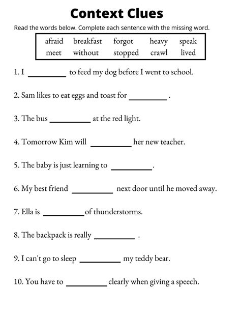 context clues worksheets vocabulary printable st   grade