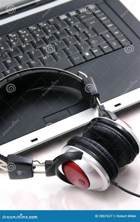 laptop headphones stock image image  headphones microphone