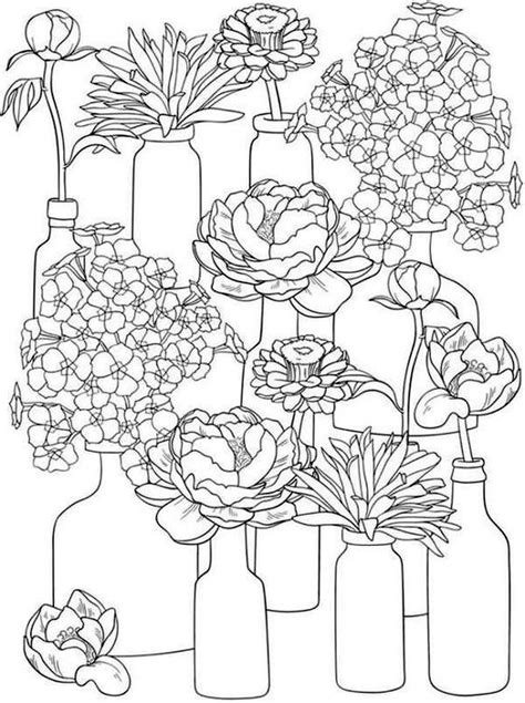 spring coloring pages printable  adults blooming flowers  jars