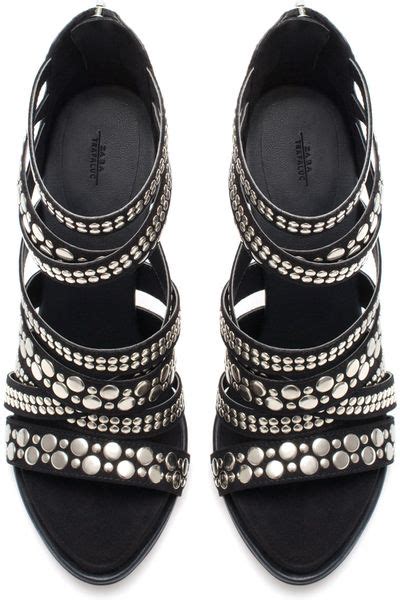 Zara Chain Sandals with Metallic Heel in Black | Lyst