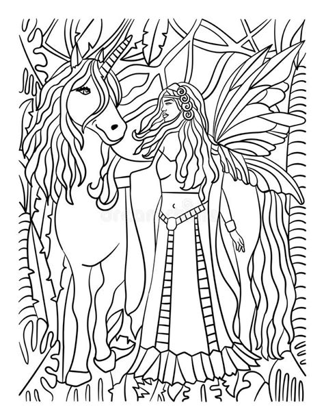 unicorn walking  fairy coloring page  adult stock vector
