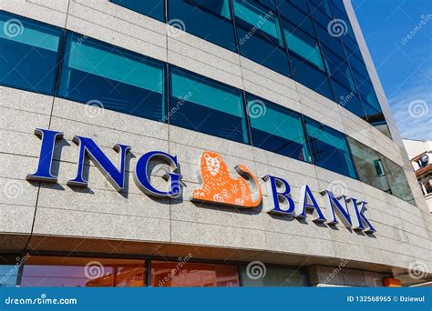 ing bank branch entrance ing group   multinational banking company based   editorial