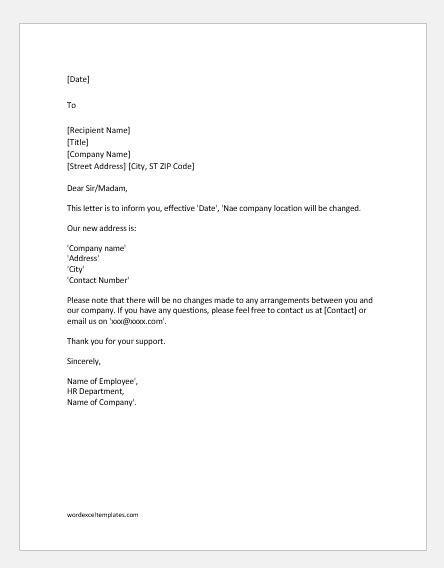 address change notification letter ms word word excel templates