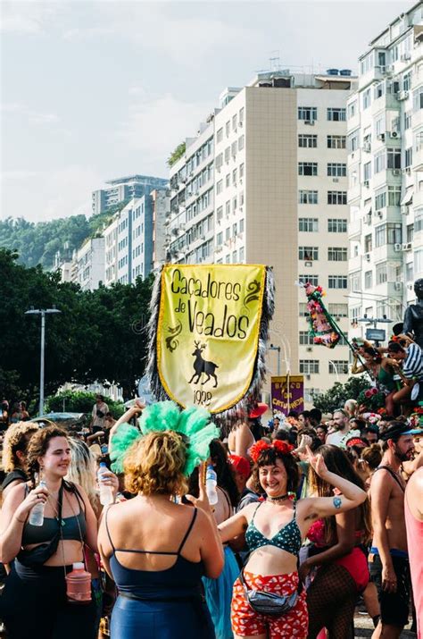 Revelers Enjoy A Carnival Street Party Bloco In Copacabana Rio De