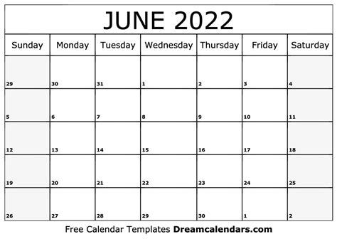 june  calendar  blank printable  holidays