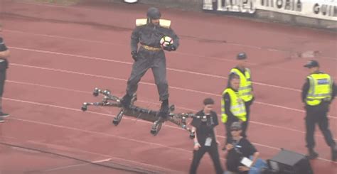 man riding drone delivers ball  portuguese cup final dronelife