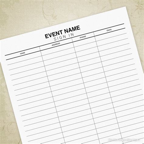 event sign sheet printable editable moderntype designs