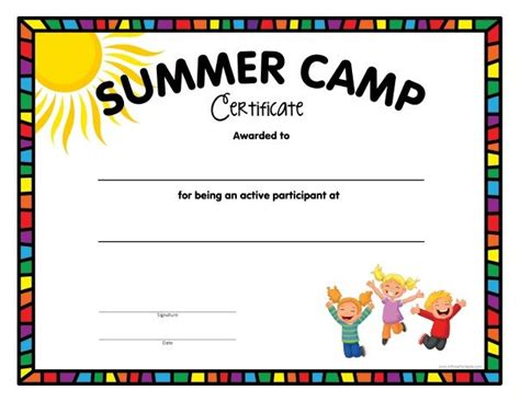 summer camp certificate  printable allfreeprintable