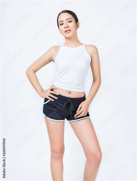 Portrait Of Beautiful Healthy Asian Woman Body Curve With Sport Wear