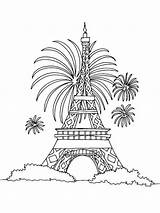 Eiffel Coloriage Torre Fete Nationale Feu Colorier Artifice Nouvel Tableau Imprimé sketch template