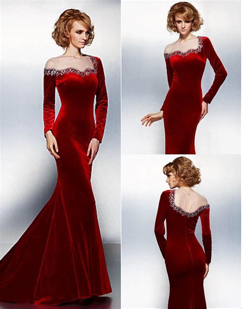 Sexy Simple Red Velvet Long Mermaid 2016 Evening Gowns Dresses Long