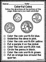 Coins Coloring Identifying Values Activity Teacherspayteachers sketch template