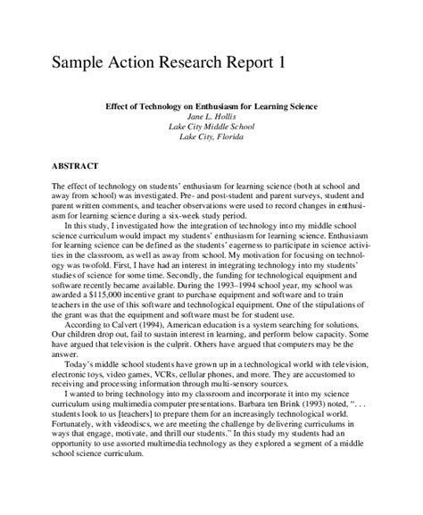sample action research report  effect  technology