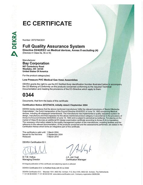 ce marking  conformity medical gas fittings bay corporation