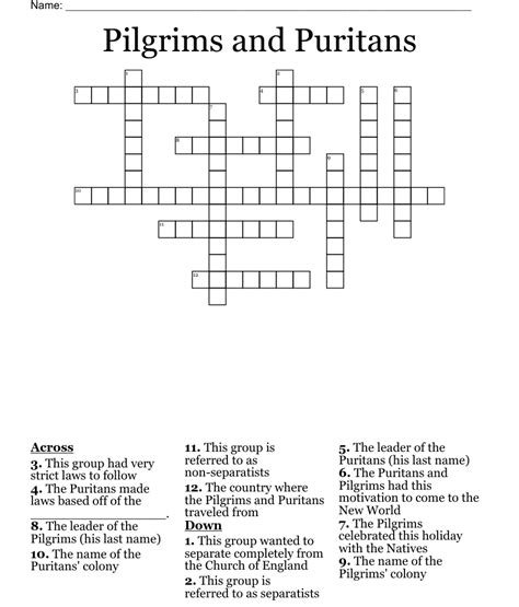 pilgrims  puritans crossword wordmint