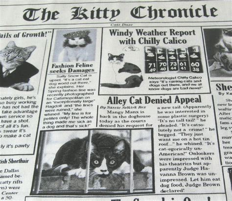 kitty chronicle cat newspaper fabric   yard junk journaling cats newspaper