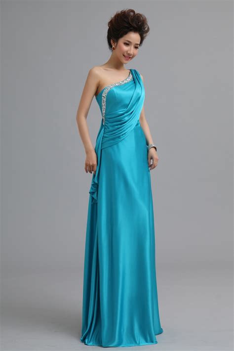 one shoulder satin lake blue long bridesmaids dresses nm 0165