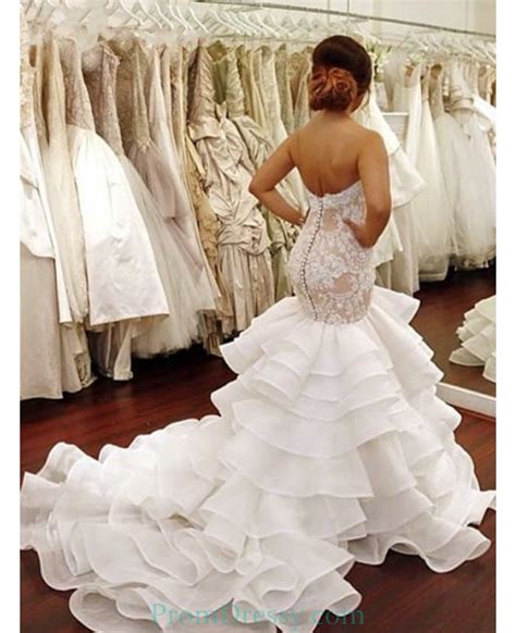 Button Backs Lace Bodices Ruffled Mermaid Wedding Dress