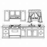 Kitchen Room Coloring Buildings Architecture Drawing sketch template