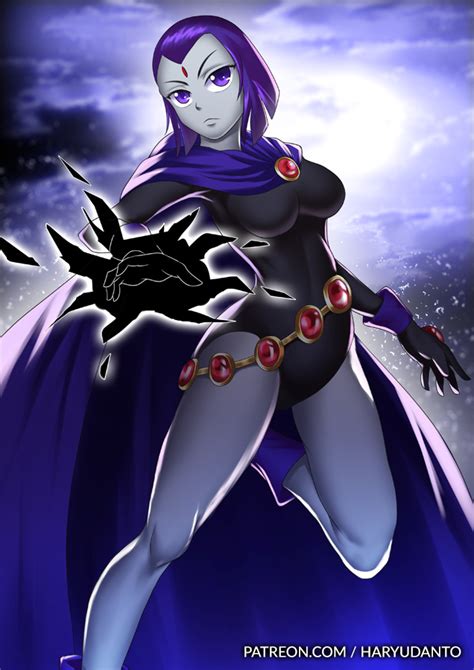 dc comics grey skin haryudanto magic purple eyes purple hair raven super hero teen titans hypnohub
