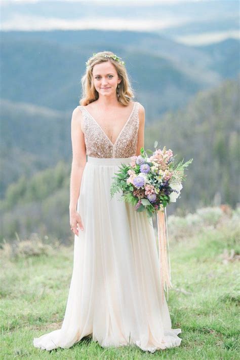 backless v neckline sequin and chiffon wedding dress boho with images