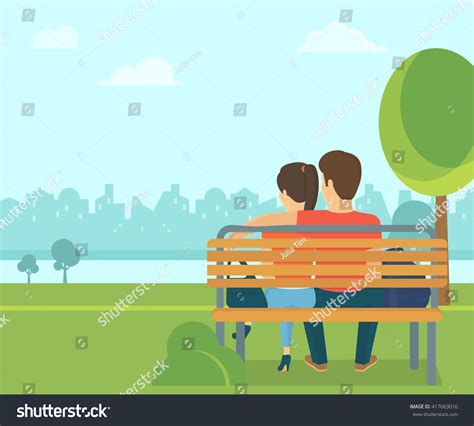 couple outdoors park sitting on bench stock vector