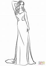 Coloring Dress Prom Pages Long Drawing Printable Neck Fashion sketch template