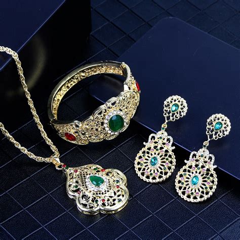 sunspicems conjunto de joyeria arabe elegante collar pendientes caftan marroqui color dorado